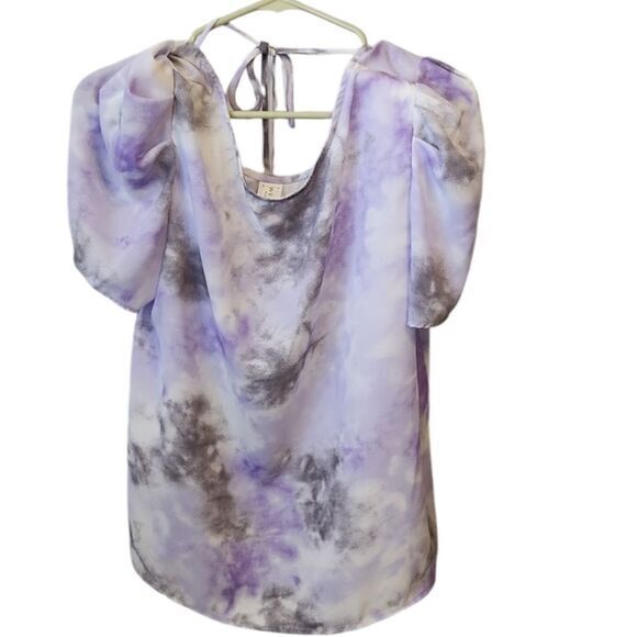 Women's Short-Sleeve Cowl Neck Blouse with Tie‎ Back Tops Tshirts - Picture 1 of 2